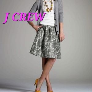 J Crew 100% silk Belle Sketchbook grey roses print pleated above knee skirt